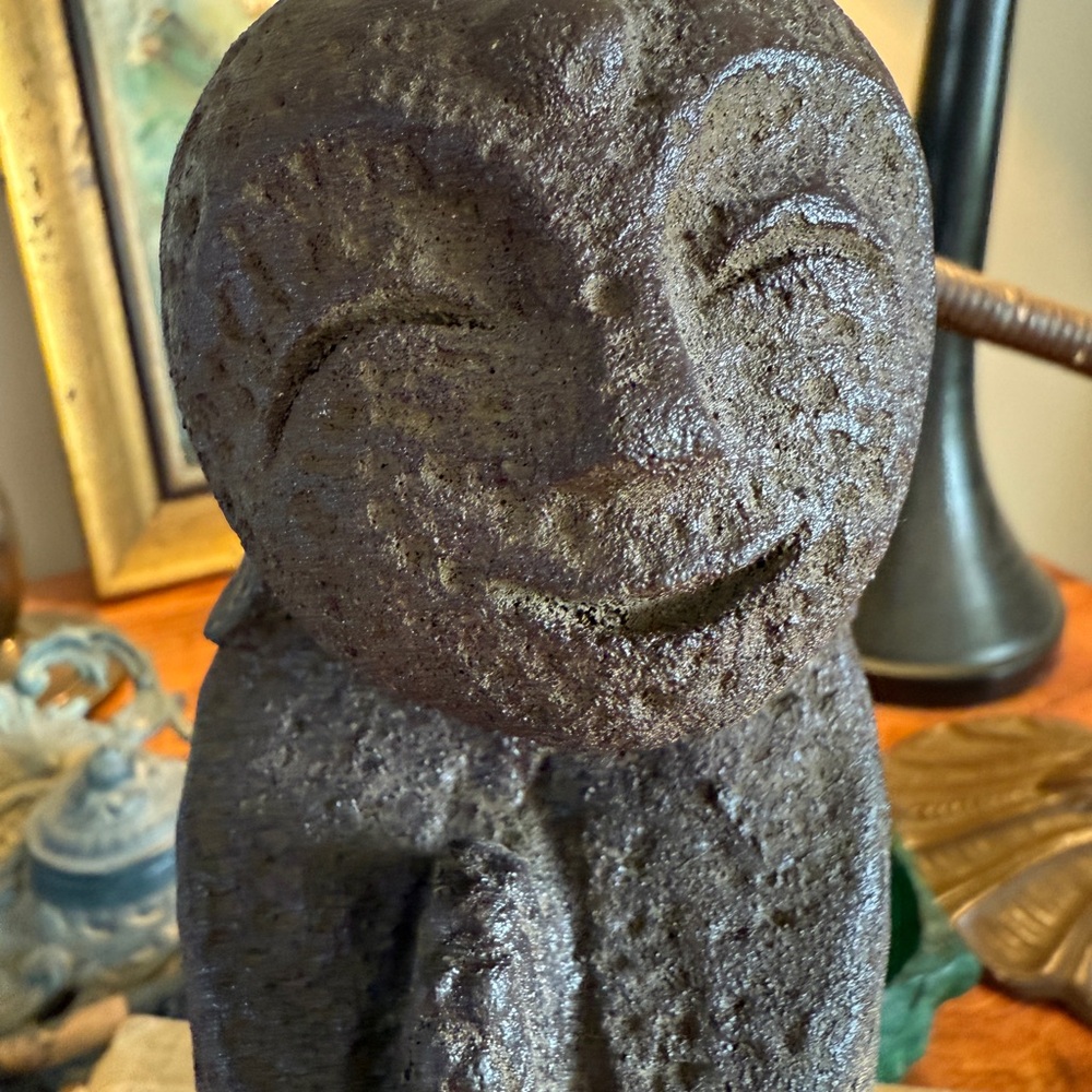 Smiling Jizo Buddha Stone Statue - Guardian of Children and Travelers - Picture 2 of 15